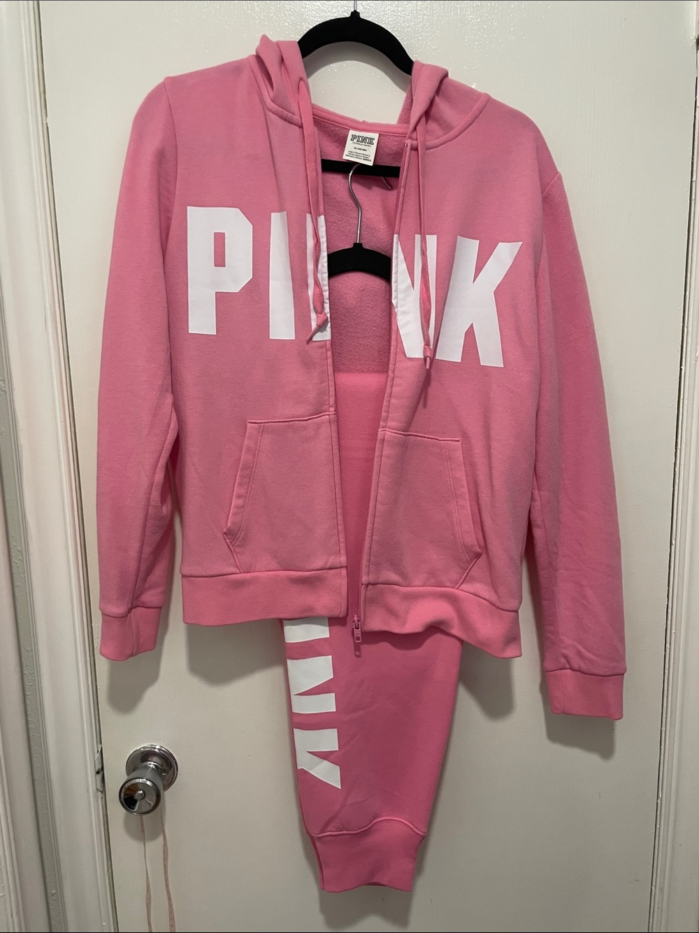 PINK Victoria's Secret Pink Zip Hoodie & Joggers Set with White Logo